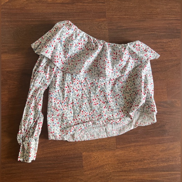 Zara White Floral One Shoulder Ruffle Blouse Size M - Picture 6 of 6